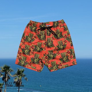 Aloha Blossom " Tiki Beach Shorts"  orange