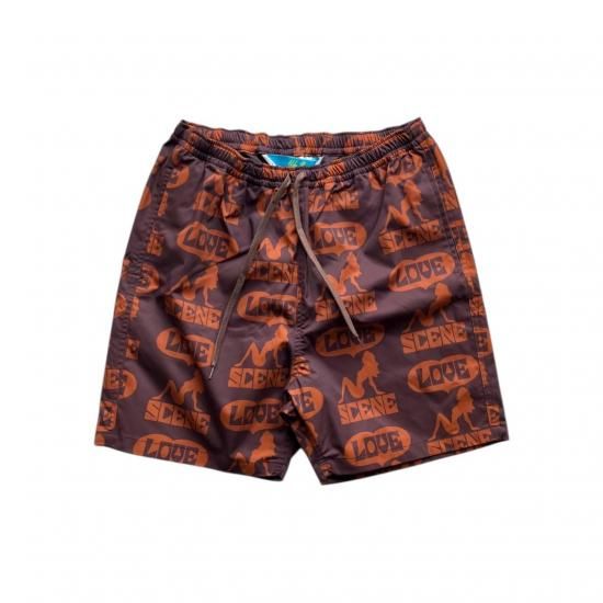 Aloha Blossom " Love Scene Beach Shorts"  Brown
