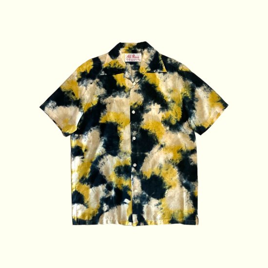 Aloha Blossom " Chusen Dye" Aloha Shirts / Navy Yellow White