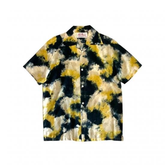 Aloha Blossom " Chusen Dye" Aloha Shirts / Navy Yellow White