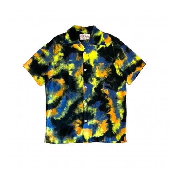 Aloha Blossom " Chusen Dye" Aloha Shirts / Black Yellow Orange