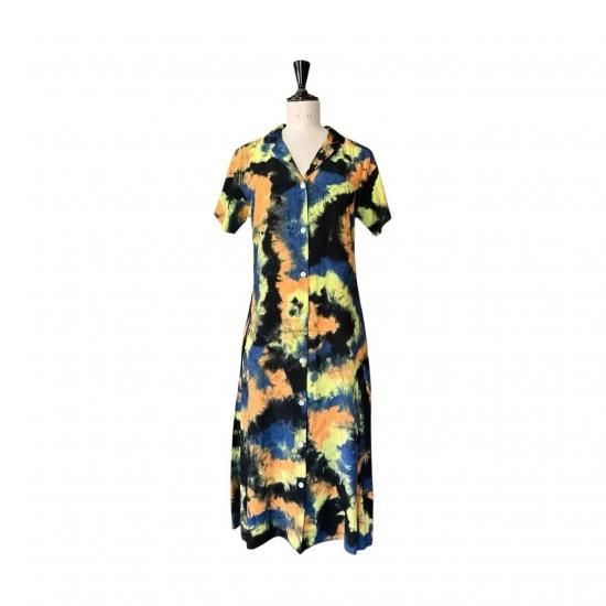 Aloha Blossom " Chusen Dye " Shirts Dress / Black Yellow Orange