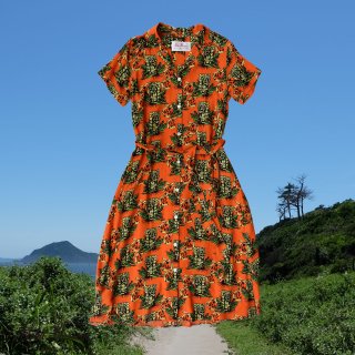 Aloha Blossom " Tiki " Shirts Dress / Orange