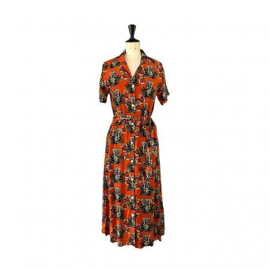 Aloha Blossom " Tiki " Shirts Dress / Orange
