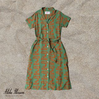 Aloha Blossom " Love Scene " Shirts Dress / Lime Green
