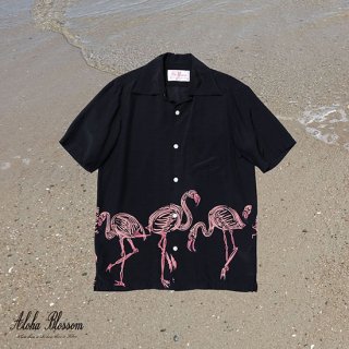 Aloha Blossom " Flamingo" Aloha Shirts / Black × Pink
