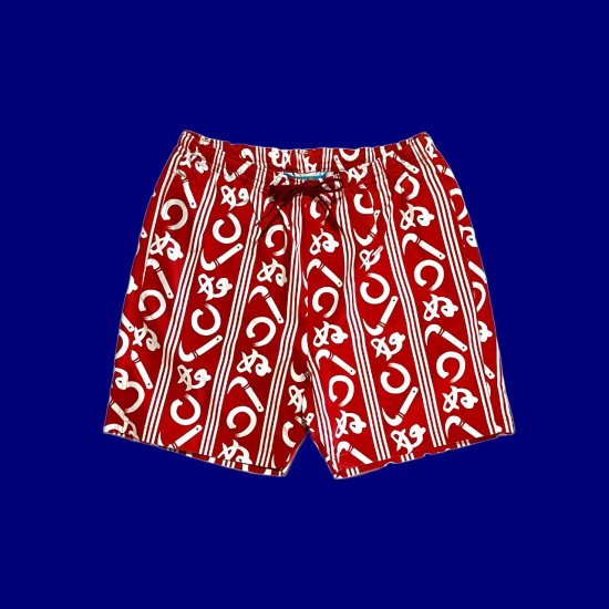 Aloha Blossom " Kamawanu Beach Shorts"  red