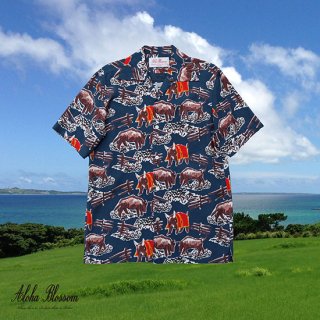 Aloha Blossom " Bull Fight" Aloha Shirts / navy
