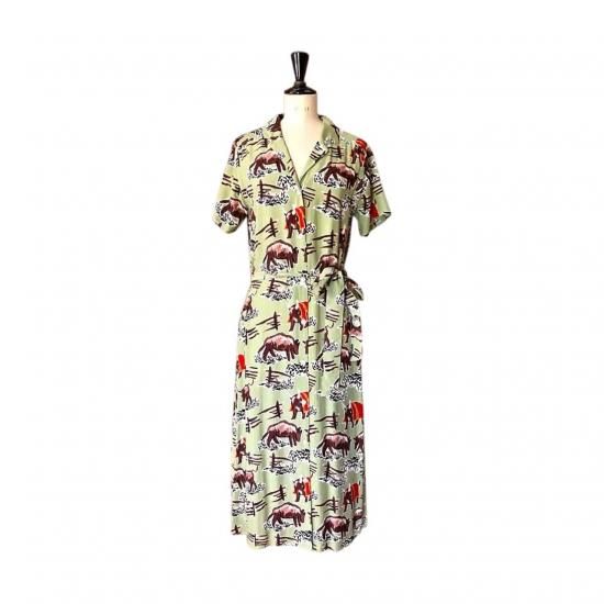Aloha Blossom " Bull Fight" Shirts Dress  lime