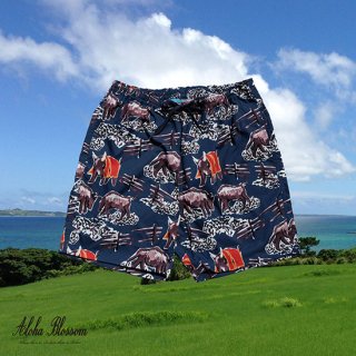 Aloha Blossom " Bull Fight Beach Shorts"  navy