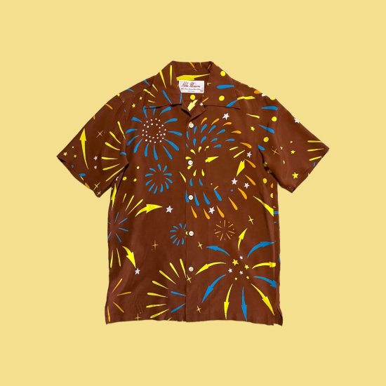 Aloha Blossom " Hanabi " Aloha Shirts /  Brown
