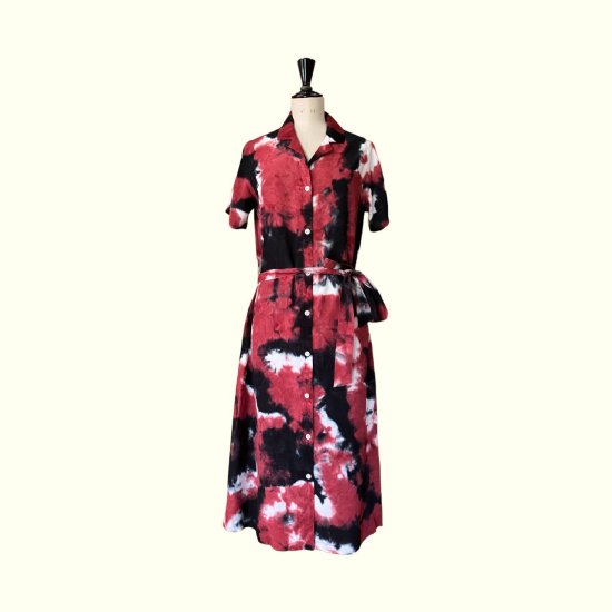 Aloha Blossom " Chusen Dye " Shirts Dress / Red Black White