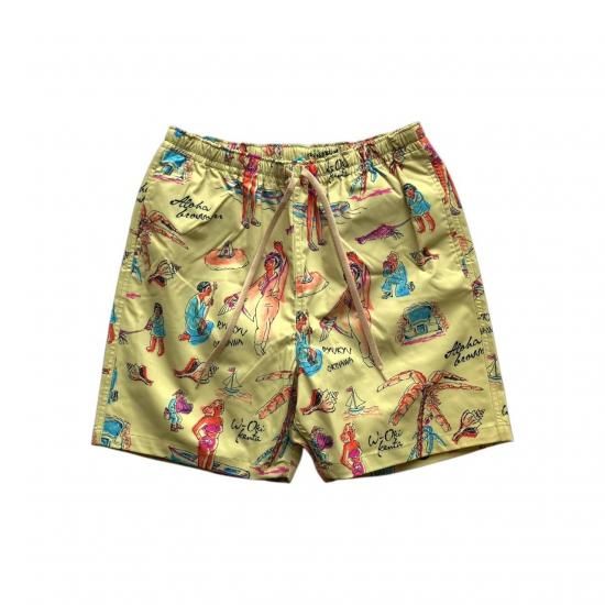 Aloha Blossom "Ryukyu Souvenir Beach Shorts" Lemon