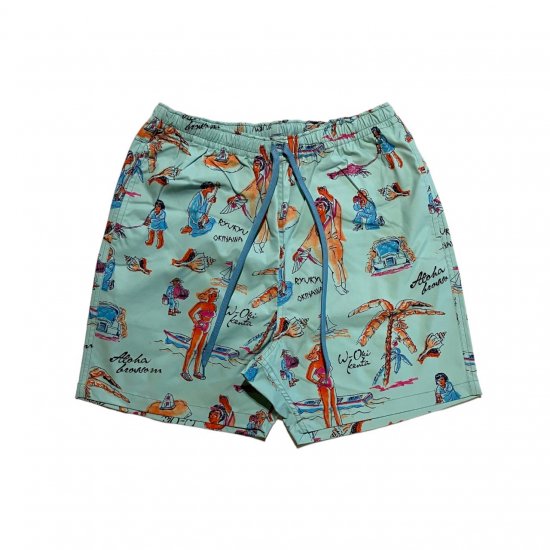 Aloha Blossom "Ryukyu Souvenir Beach Shorts" Mint
