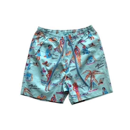 Aloha Blossom "Ryukyu Souvenir Beach Shorts" Mint