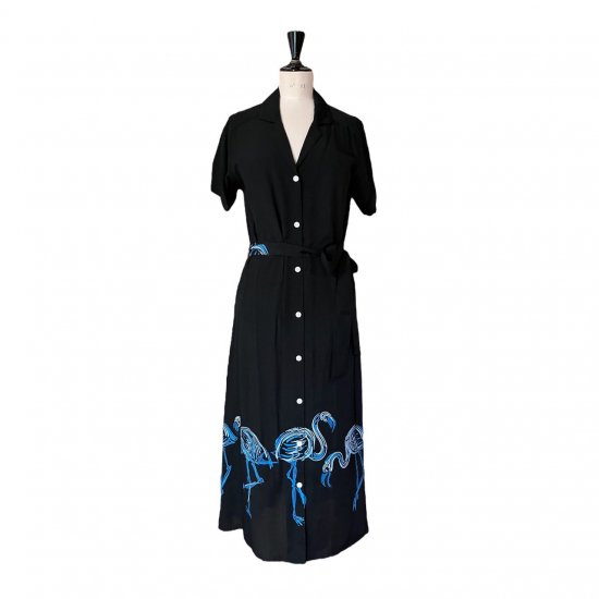 Aloha Blossom " Flamingo" Shirts Dress BlackBlue