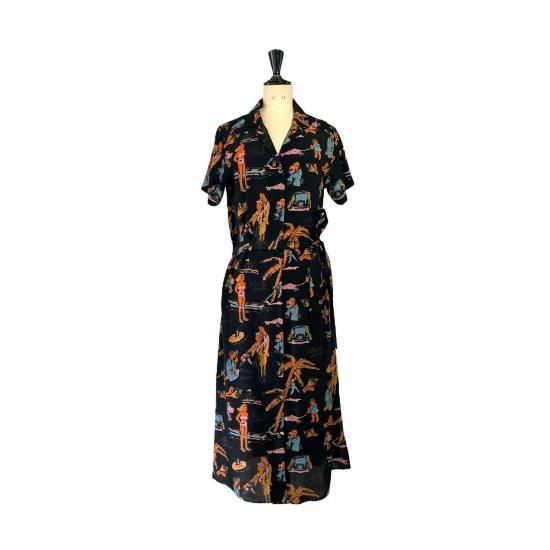 Aloha Blossom " Ryukyu Souvenir" Shirts Dress / Black