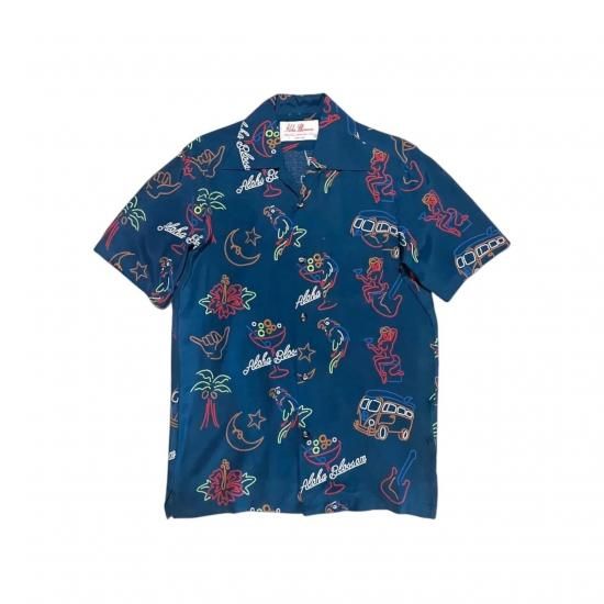 Aloha Blossom " Neon " Aloha Shirts / Navy