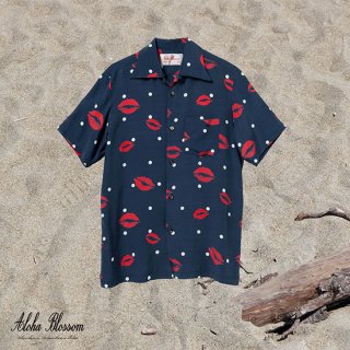 Aloha Blossom " Kiss " Aloha Shirts / Navy