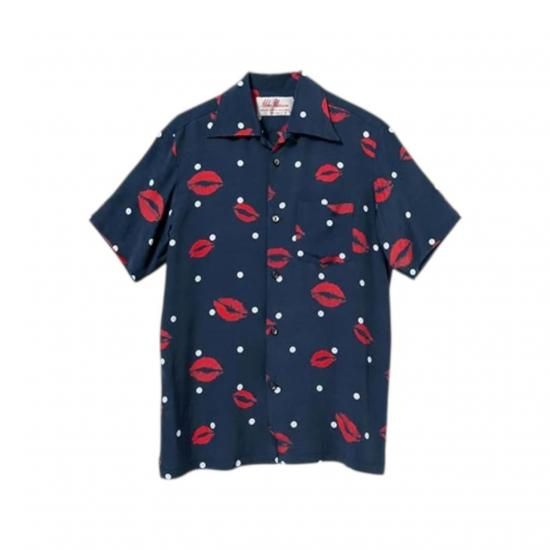 Aloha Blossom " Kiss " Aloha Shirts / Navy