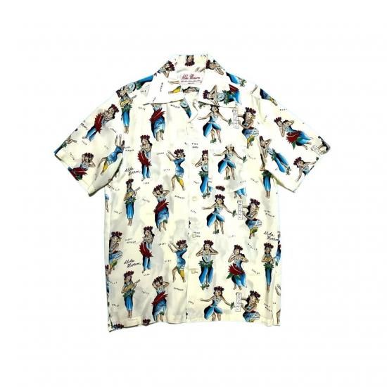 Aloha Blossom " Hula Girl " Aloha Shirts /  Natural White