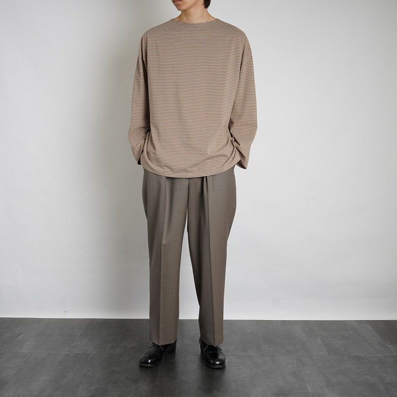 【KAPTAIN SUNSHINE キャプテンサンシャイン】 Hard Twisted Border Jersey Boatneck L/S TEE  / KHAKI BORDER- Avelia ONLINE STORE