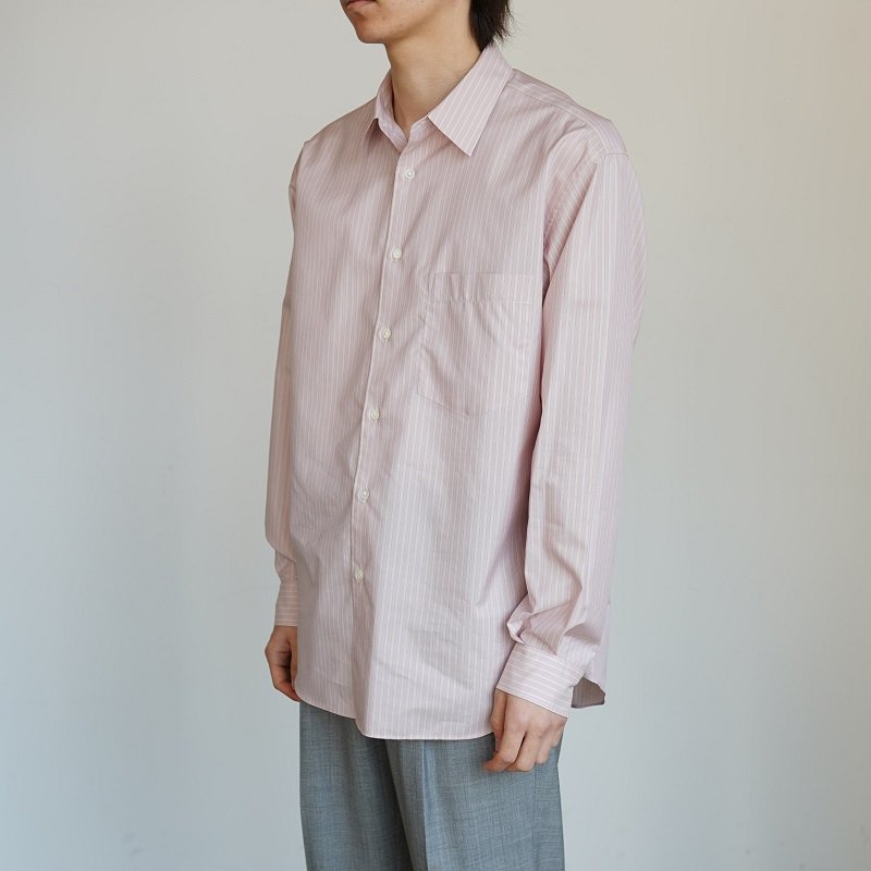 カーキ×インディゴ AURALEE / FINX POLYESTER STRIPE SHIRT