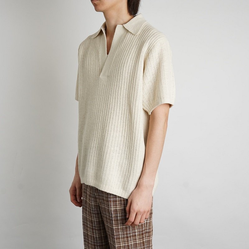 柔らかい AURALEE RIB KNIT SKIPPER POLO ECRU ニットポロ chavinda.gob.mx