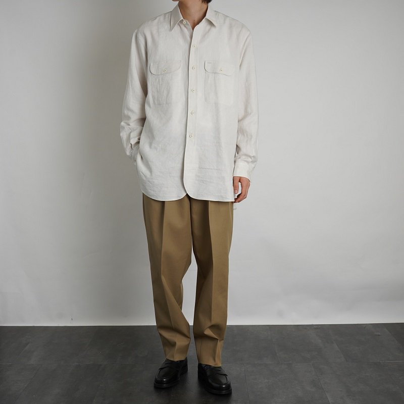 【MAATEE＆SONS マーティーアンドサンズ】 強撚LINEN OXFORD WORK SHIRTS / ANTIQUE WHITE -  Avelia ONLINE STORE