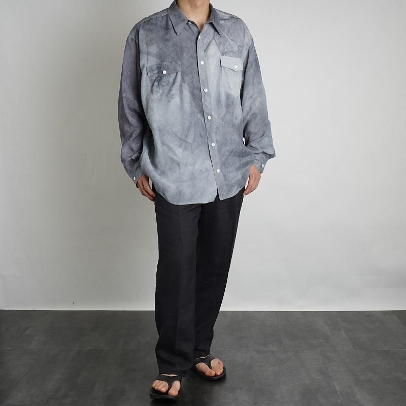 【I am dork アイアムドーク】 VISCOSE SILK FLAP POKET WORK SHIRT / GRAY UNEVEN DYE -  Avelia ONLINE STORE