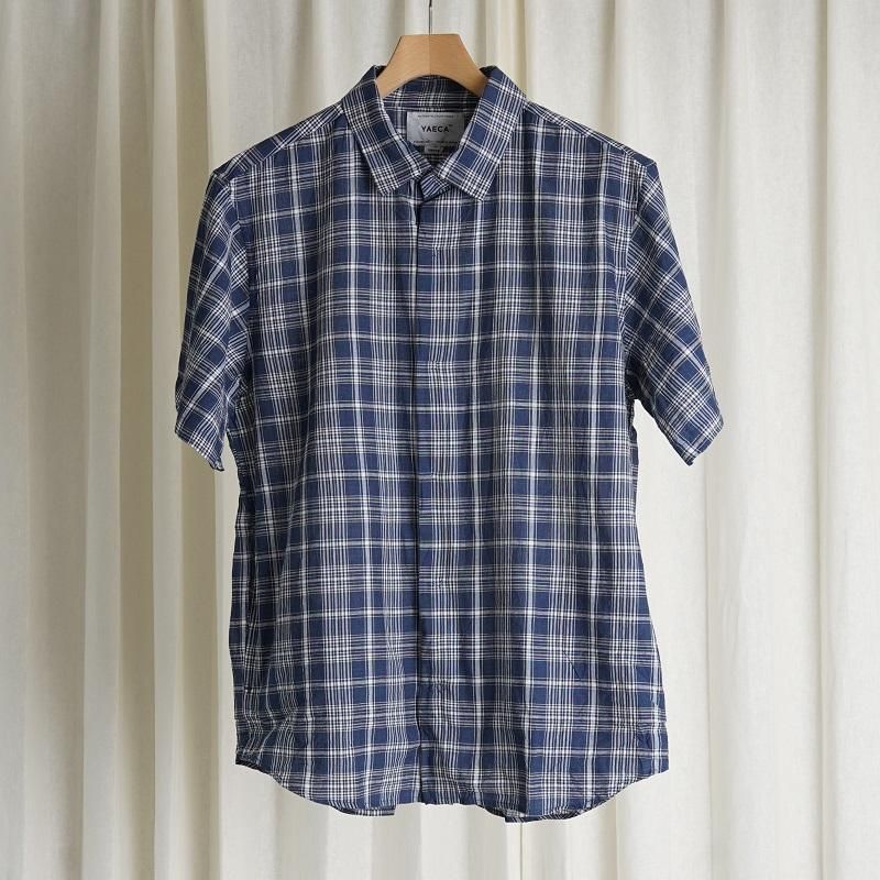 【YAECA ヤエカ】 RELAX LONG SHIRT SS / NAVY-CH