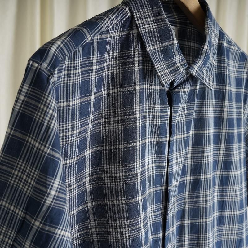 YAECA ヤエカ　青　Yシャツ　長袖 YAECA ヤエカ】 RELAX LONG SHIRT SS / NAVY-CH - Avelia ONLINE