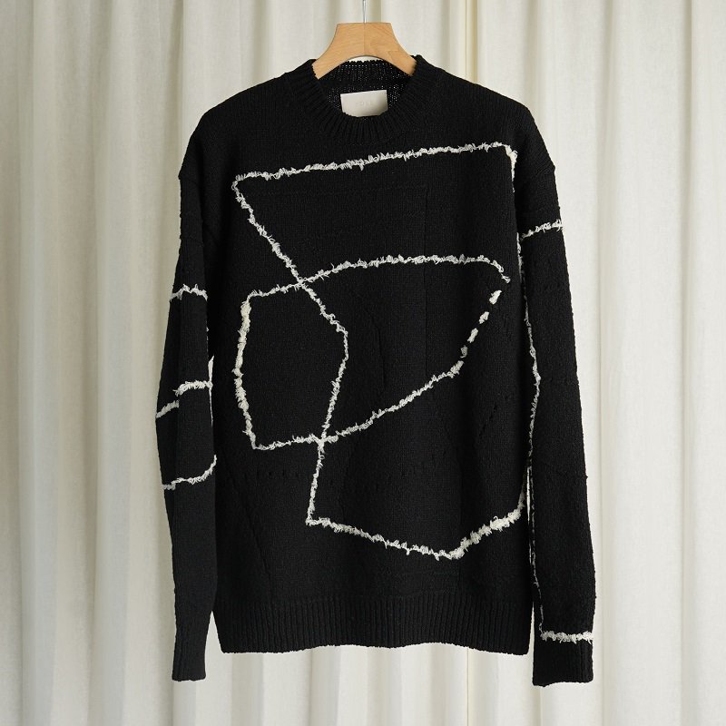 YOKE ヨーク】 CONTINUOUS LINE EMBROIDERY SWEATER / BLACK- Avelia