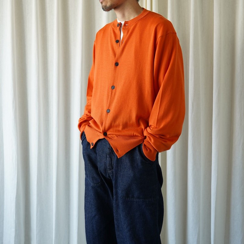 【MAATEE＆SONS マーティーアンドサンズ】 3子撚WOOSTED C/N CARDIGAN / ORANGE - Avelia ONLINE  STORE