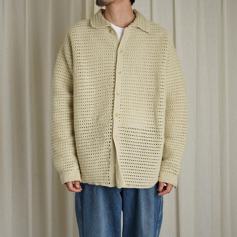 AURALEE オーラリー】 HAND CROCHET WOOL KNIT SHIRTS / LIGHT KHAKI 