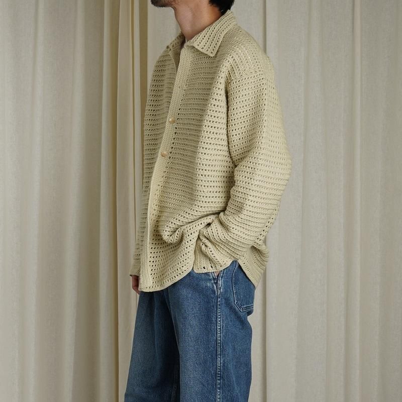 HAND CROCHET COTTON KNIT HALF SLEEVE シャツ - シャツ