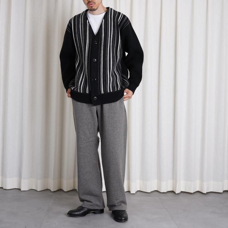 Slopeslow ץ YAK LAMBSWOOL LINKS STRIPES CARDIGAN / BLACK