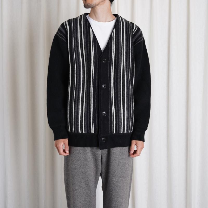 Slopeslow ץ YAK LAMBSWOOL LINKS STRIPES CARDIGAN / BLACK