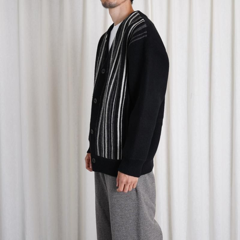 Slopeslow ץ YAK LAMBSWOOL LINKS STRIPES CARDIGAN / BLACK
