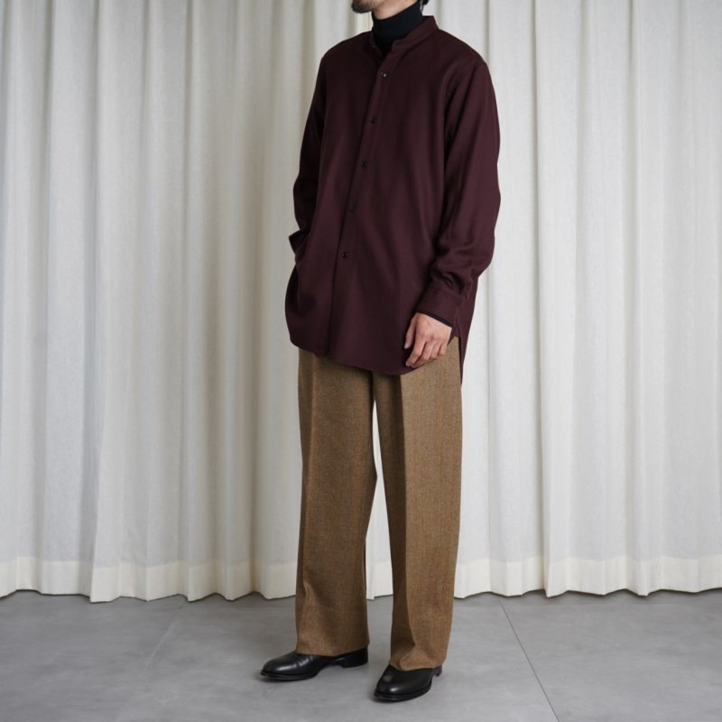 【MAATEE＆SONS マーティーアンドサンズ】 WOOL SAXSONY BAND COLLAR SHIRTS / BORDEAUX -  Avelia ONLINE STORE