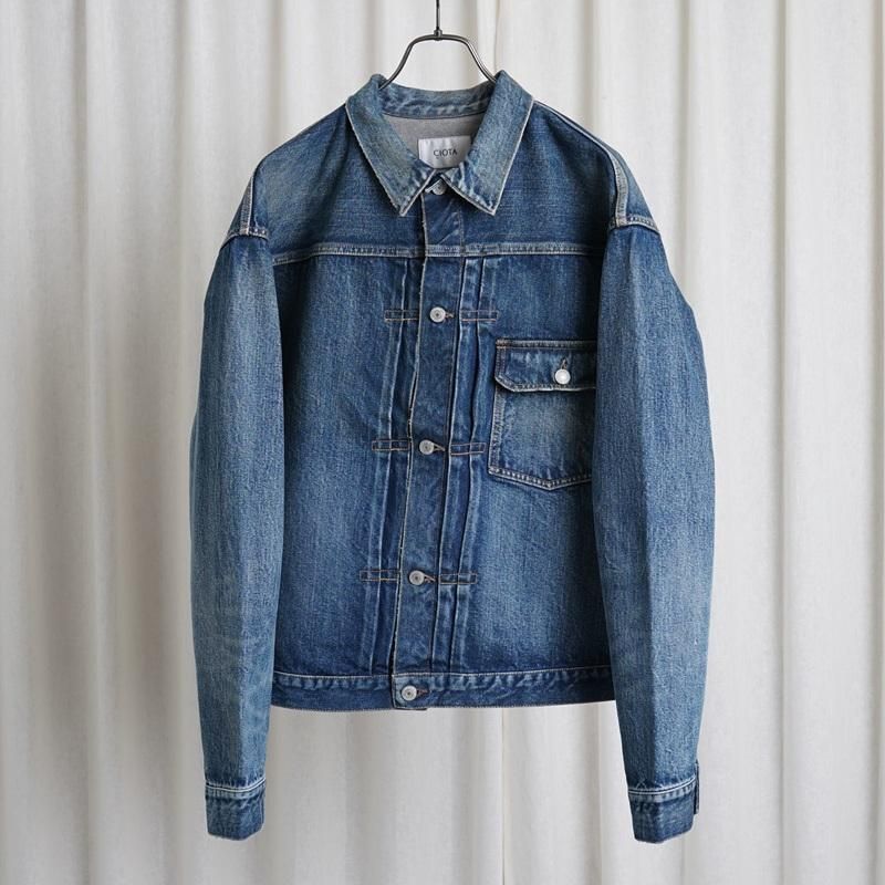CIOTA  SINGLE POCKET DENIM JACKET / MEDIUM DARK BLUE DAMAGE