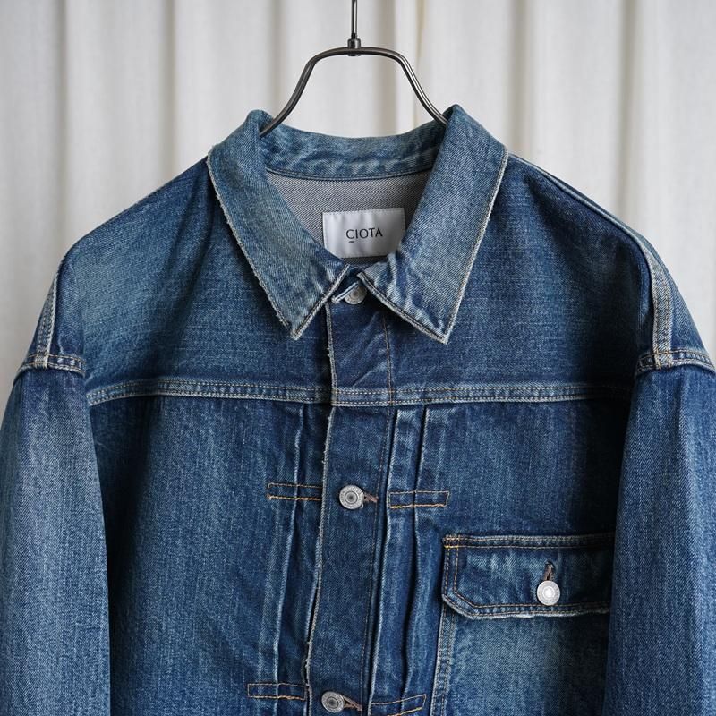 CIOTA  SINGLE POCKET DENIM JACKET / MEDIUM DARK BLUE DAMAGE