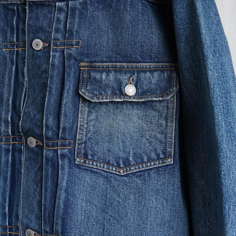 CIOTA  SINGLE POCKET DENIM JACKET / MEDIUM DARK BLUE DAMAGE