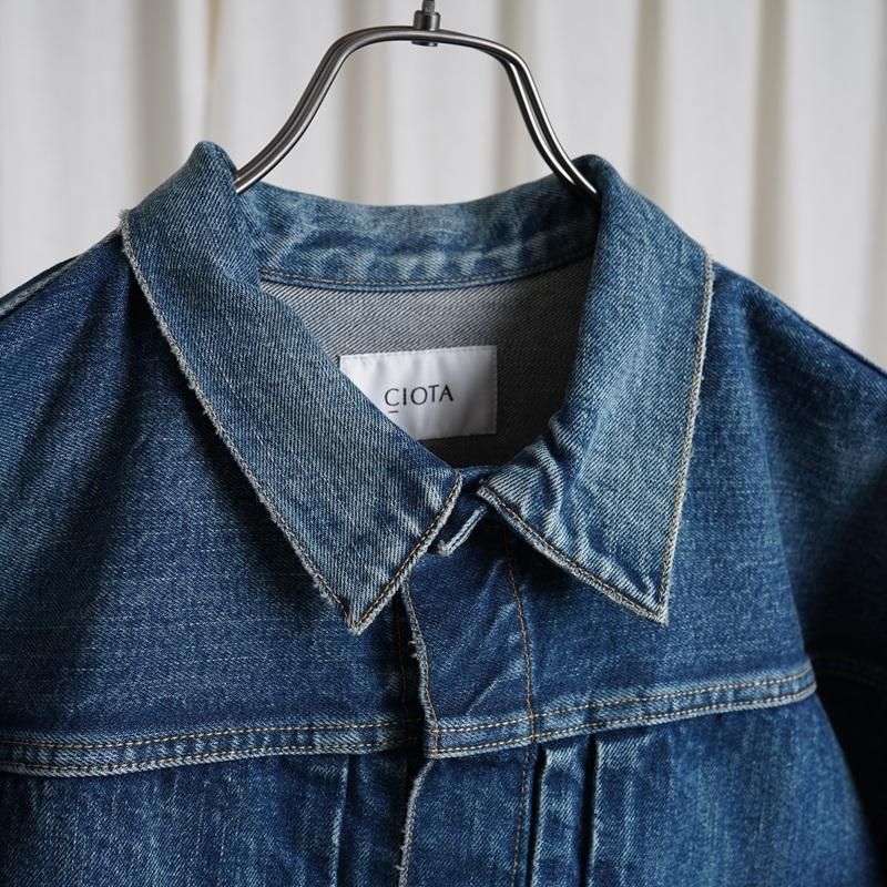 CIOTA  SINGLE POCKET DENIM JACKET / MEDIUM DARK BLUE DAMAGE