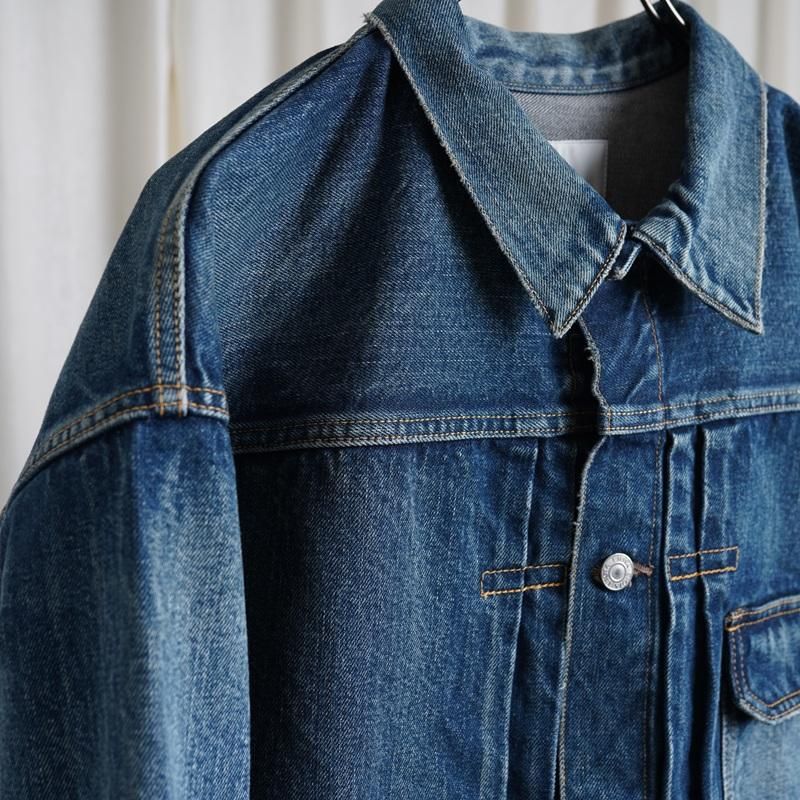 CIOTA  SINGLE POCKET DENIM JACKET / MEDIUM DARK BLUE DAMAGE