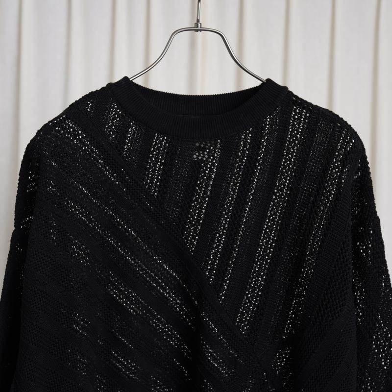 YOKE 衼 COTTON MESH STRIPE CREWNECK SWEATER / BLACK