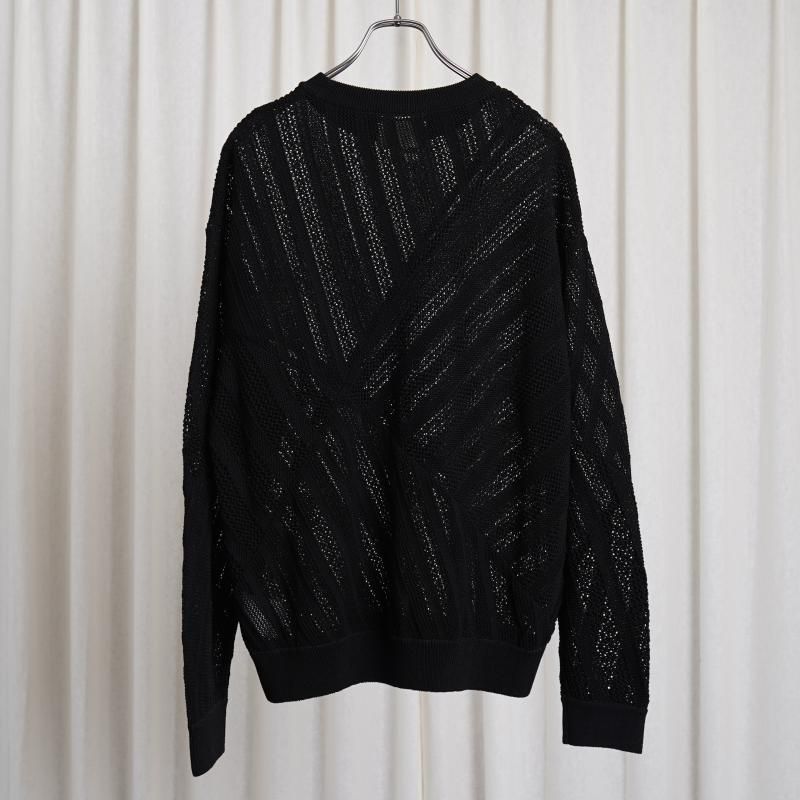 YOKE 衼 COTTON MESH STRIPE CREWNECK SWEATER / BLACK