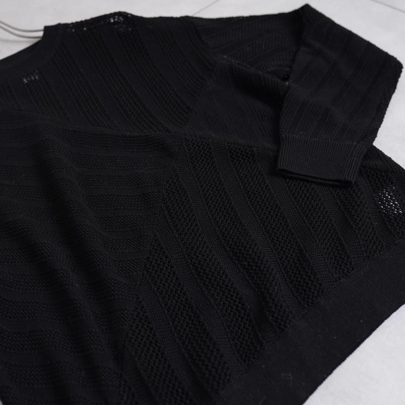 YOKE 衼 COTTON MESH STRIPE CREWNECK SWEATER / BLACK