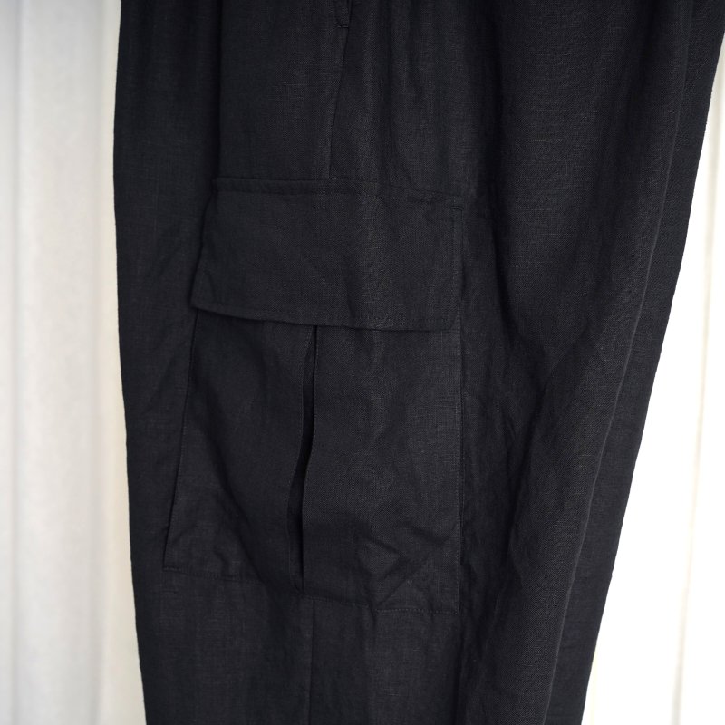 24SS WIRROW  LINEN CARGO PANTS -UNISEX- / BLACK