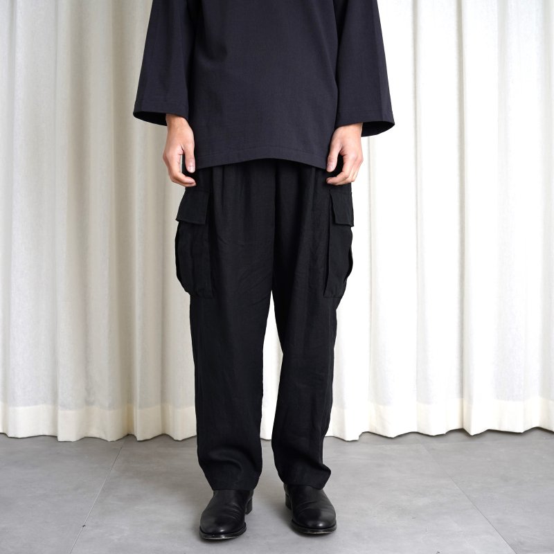 24SS】 【WIRROW ウィロウ】 LINEN CARGO PANTS -UNISEX- / BLACK